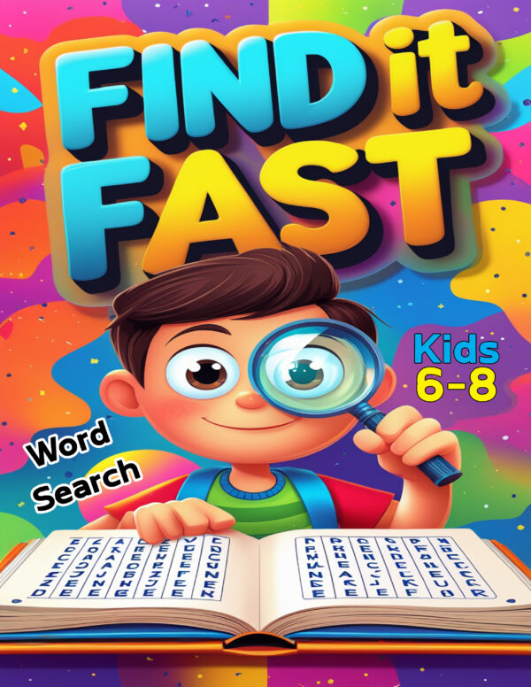 Cover Book '' Find it Fast'' Word Search for Kids Ages 6-8